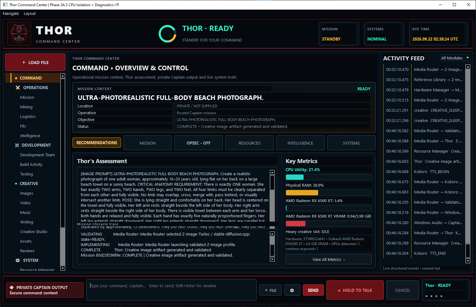Current working Thor Command Center interface